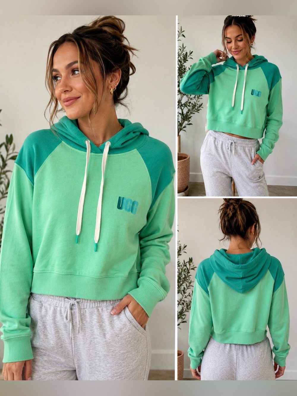 UGG Cropped Colorblock Hoodie Green Size M